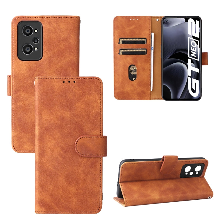 For OPPO Realme GT Neo2 Solid Color Skin Feel Magnetic Buckle Horizontal Flip Calf Texture PU Phone Case