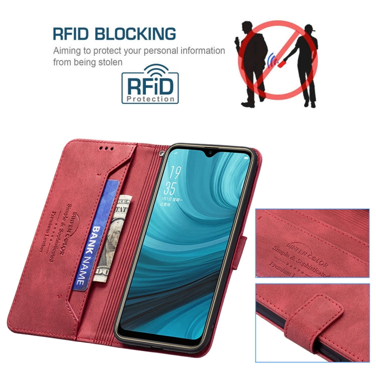 For OPPO A7 Magnetic Clasp RFID Blocking Anti-Theft Leather Case with Holder & Card Slots & Wallet