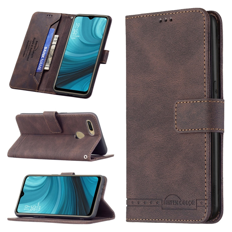 For OPPO A7 Magnetic Clasp RFID Blocking Anti-Theft Leather Case with Holder & Card Slots & Wallet