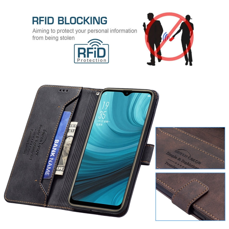 For OPPO A7 Magnetic Clasp RFID Blocking Anti-Theft Leather Case with Holder & Card Slots & Wallet