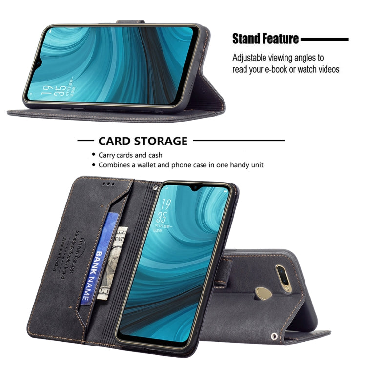 For OPPO A7 Magnetic Clasp RFID Blocking Anti-Theft Leather Case with Holder & Card Slots & Wallet