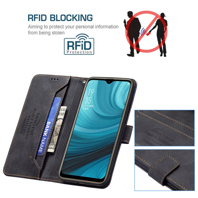For OPPO A7 Magnetic Clasp RFID Blocking Anti-Theft Leather Case with Holder & Card Slots & Wallet