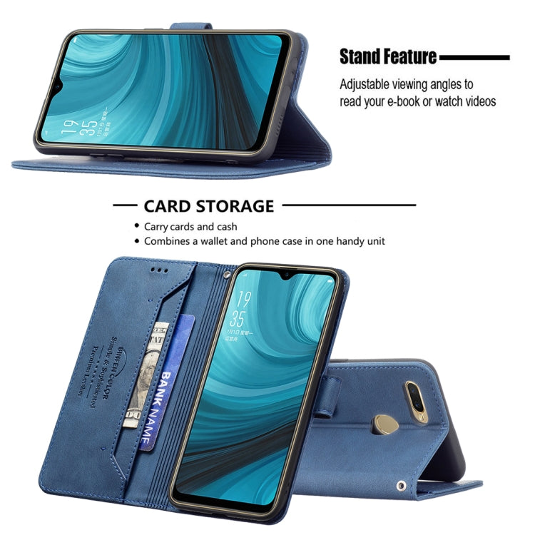 For OPPO A7 Magnetic Clasp RFID Blocking Anti-Theft Leather Case with Holder & Card Slots & Wallet