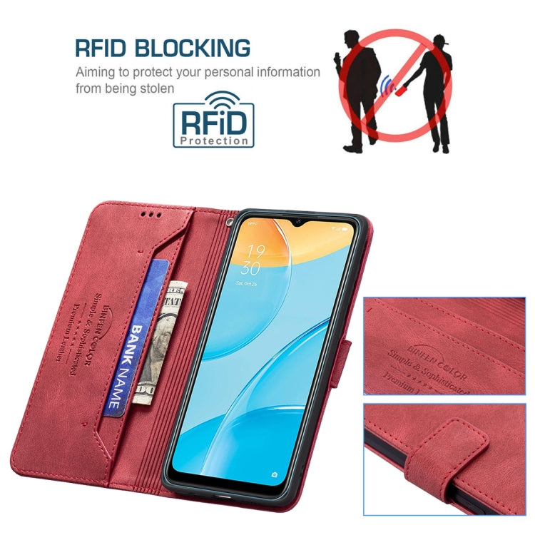For OPPO A15 Magnetic Clasp RFID Blocking Anti-Theft Leather Case with Holder & Card Slots & Wallet