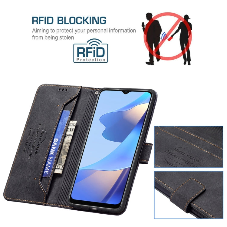 For OPPO A16/ A16s/ A54s/ A55 5G/ A53s 5G Magnetic Clasp RFID Blocking Anti-Theft Leather Case with Holder & Card Slots & Wallet