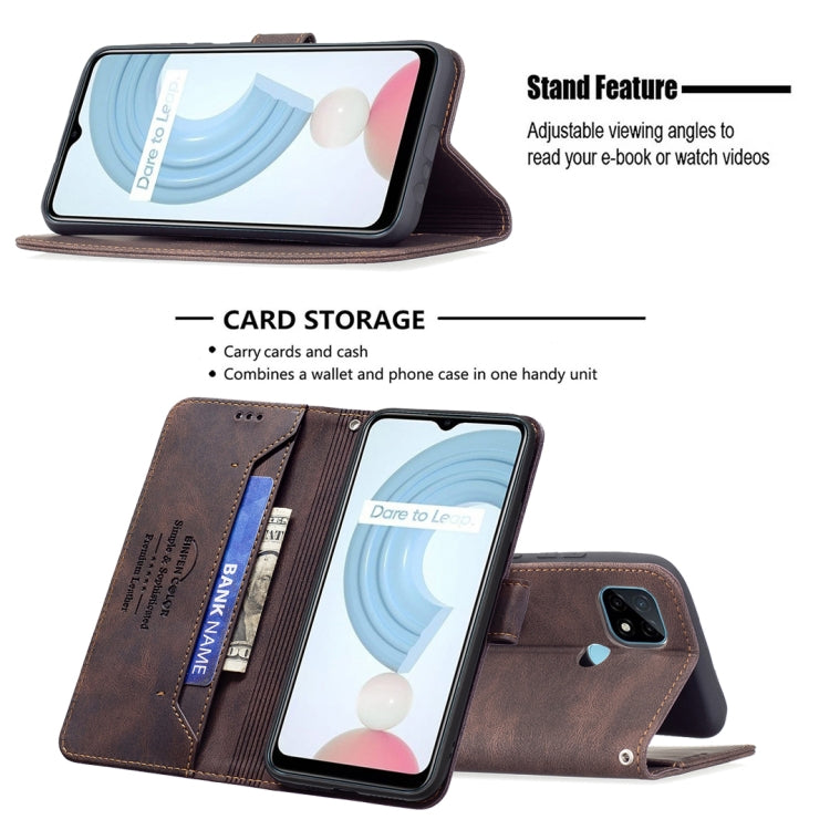 For OPPO Realme C21 / C20 Magnetic Clasp RFID Blocking Anti-Theft Leather Case with Holder & Card Slots & Wallet