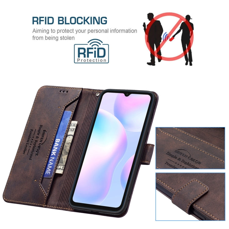 For Xiaomi Redmi 9A Magnetic Clasp RFID Blocking Anti-Theft Leather Case with Holder & Card Slots & Wallet