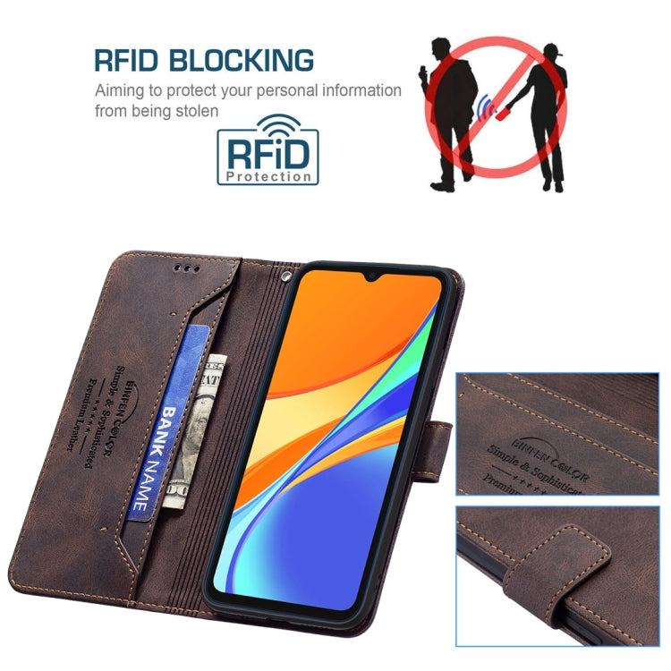 For Xiaomi Redmi 9C Magnetic Clasp RFID Blocking Anti-Theft Leather Case with Holder & Card Slots & Wallet