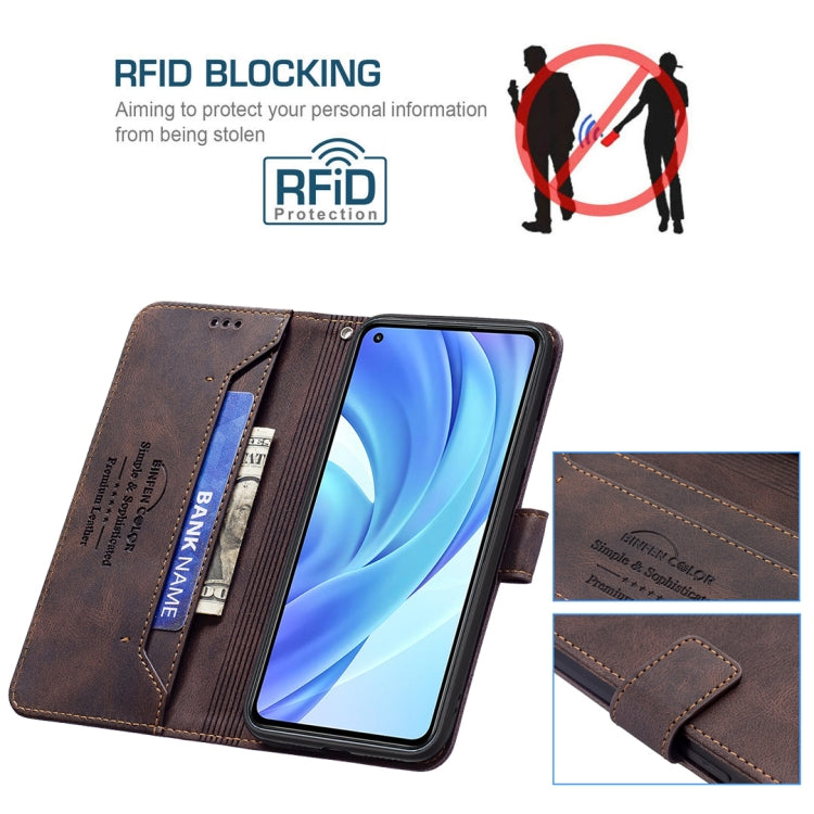 For Xiaomi Mi 11 Lite Magnetic Clasp RFID Blocking Anti-Theft Leather Case with Holder & Card Slots & Wallet
