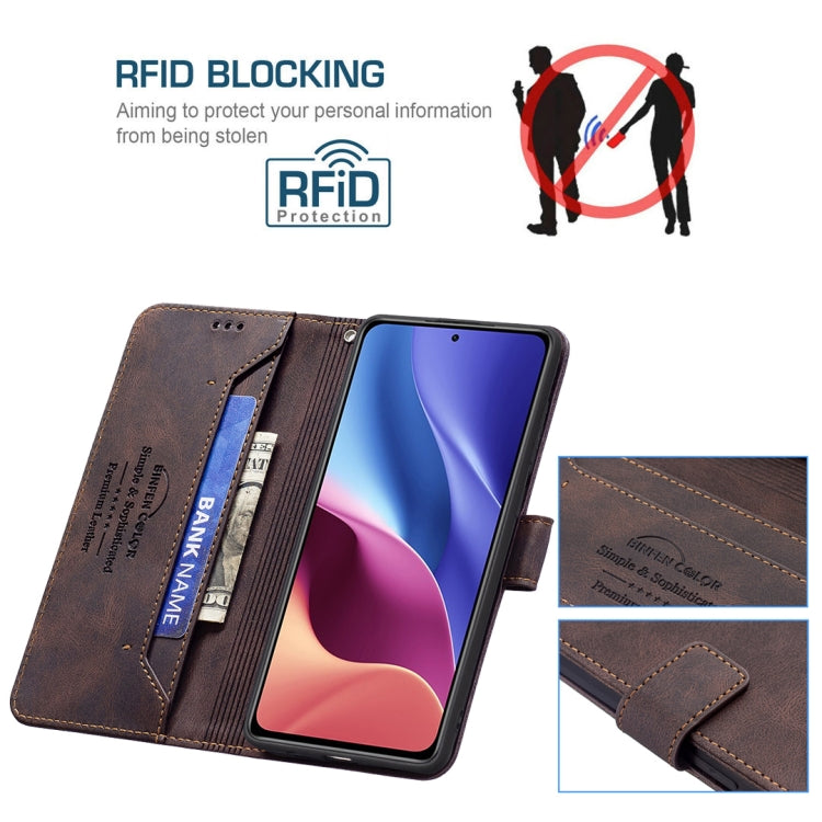 For Xiaomi Mi 11i / Poco F3 Magnetic Clasp RFID Blocking Anti-Theft Leather Case with Holder & Card Slots & Wallet