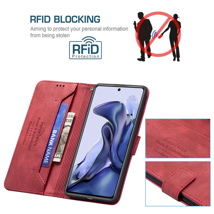 For Xiaomi Mi 11T / 11T Pro Magnetic Clasp RFID Blocking Anti-Theft Leather Case with Holder & Card Slots & Wallet