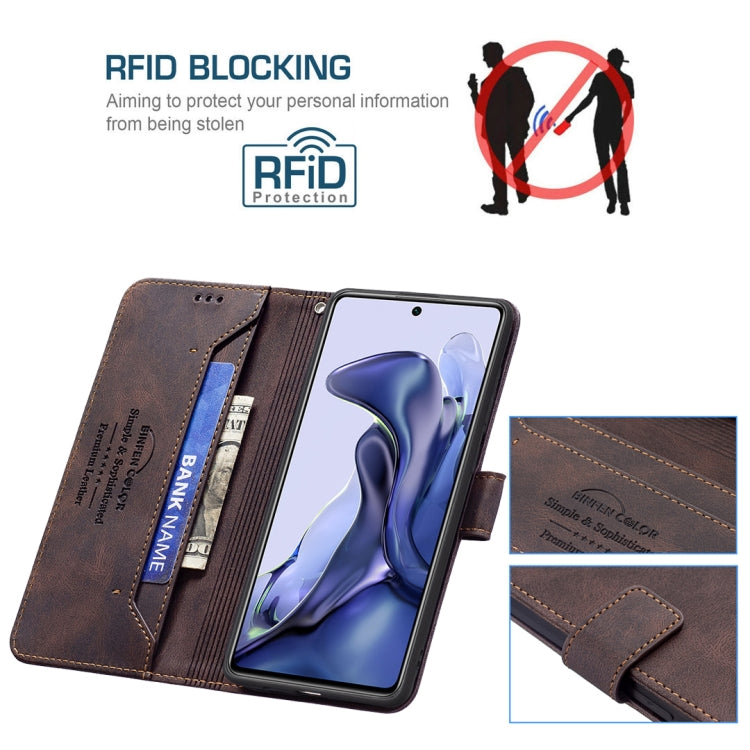 For Xiaomi Mi 11T / 11T Pro Magnetic Clasp RFID Blocking Anti-Theft Leather Case with Holder & Card Slots & Wallet