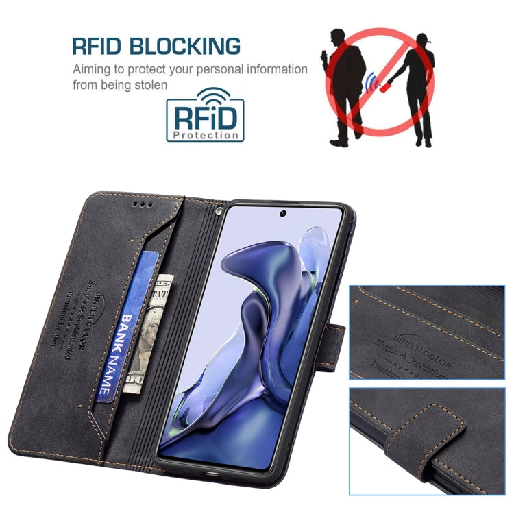 For Xiaomi Mi 11T / 11T Pro Magnetic Clasp RFID Blocking Anti-Theft Leather Case with Holder & Card Slots & Wallet