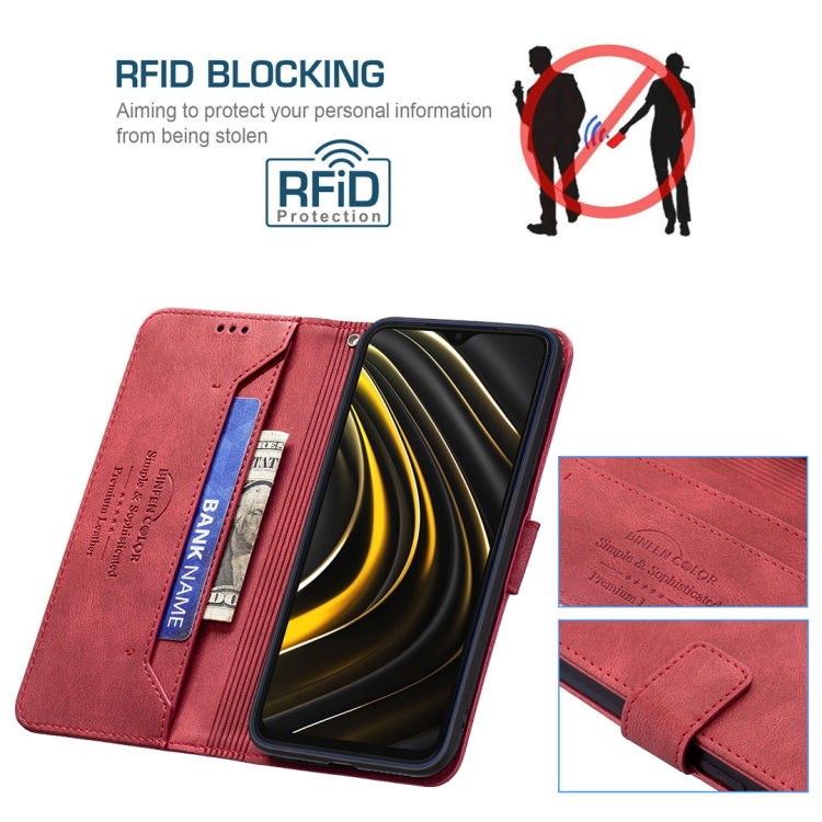 For Xiaomi Poco M3 / Redmi Note 9 4G Magnetic Clasp RFID Blocking Anti-Theft Leather Case with Holder & Card Slots & Wallet