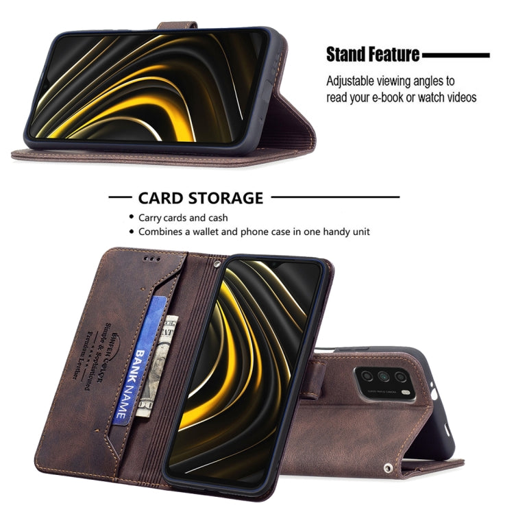 For Xiaomi Poco M3 / Redmi Note 9 4G Magnetic Clasp RFID Blocking Anti-Theft Leather Case with Holder & Card Slots & Wallet