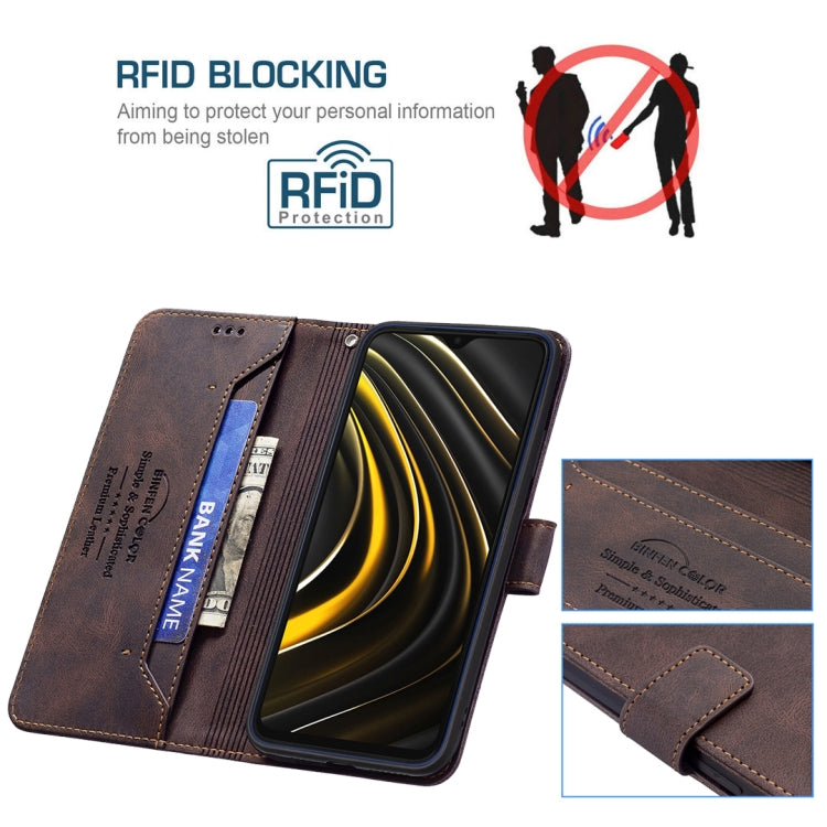 For Xiaomi Poco M3 / Redmi Note 9 4G Magnetic Clasp RFID Blocking Anti-Theft Leather Case with Holder & Card Slots & Wallet