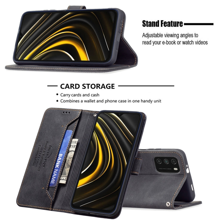 For Xiaomi Poco M3 / Redmi Note 9 4G Magnetic Clasp RFID Blocking Anti-Theft Leather Case with Holder & Card Slots & Wallet