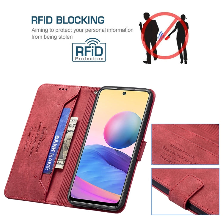 For Xiaomi Poco M3 Pro / Redmi Note 10 5G Magnetic Clasp RFID Blocking Anti-Theft Leather Case with Holder & Card Slots & Wallet