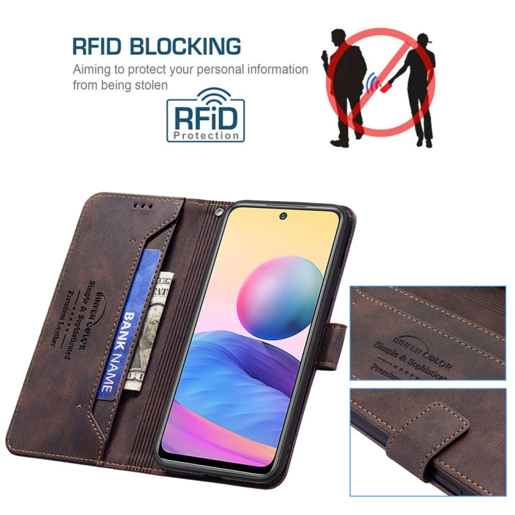 For Xiaomi Poco M3 Pro / Redmi Note 10 5G Magnetic Clasp RFID Blocking Anti-Theft Leather Case with Holder & Card Slots & Wallet