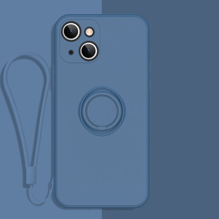 For iPhone 13 mini All-inclusive Liquid Silicone Phone Protective Case with Ring Holder & Lanyard