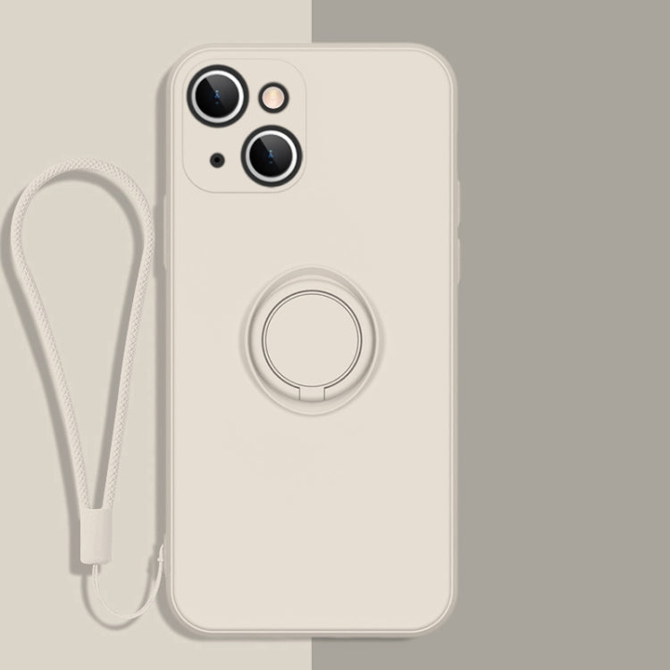 For iPhone 13 mini All-inclusive Liquid Silicone Phone Protective Case with Ring Holder & Lanyard