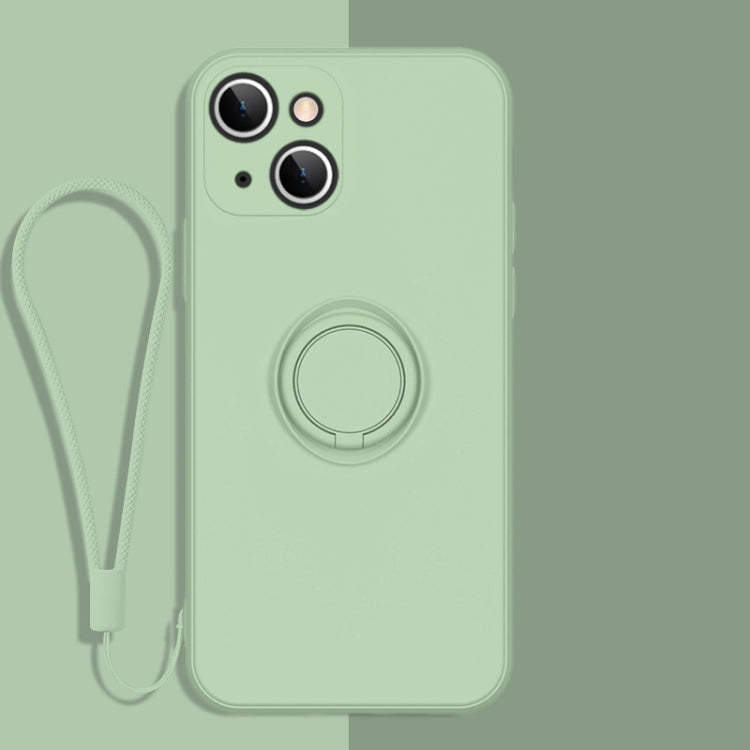 For iPhone 13 mini All-inclusive Liquid Silicone Phone Protective Case with Ring Holder & Lanyard