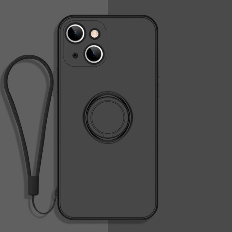 For iPhone 13 mini All-inclusive Liquid Silicone Phone Protective Case with Ring Holder & Lanyard