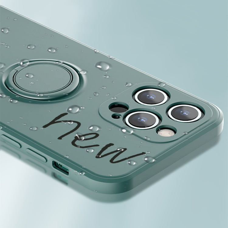 For iPhone 13 mini All-inclusive Liquid Silicone Phone Protective Case with Ring Holder & Lanyard