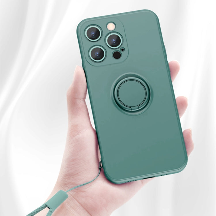 For iPhone 13 mini All-inclusive Liquid Silicone Phone Protective Case with Ring Holder & Lanyard