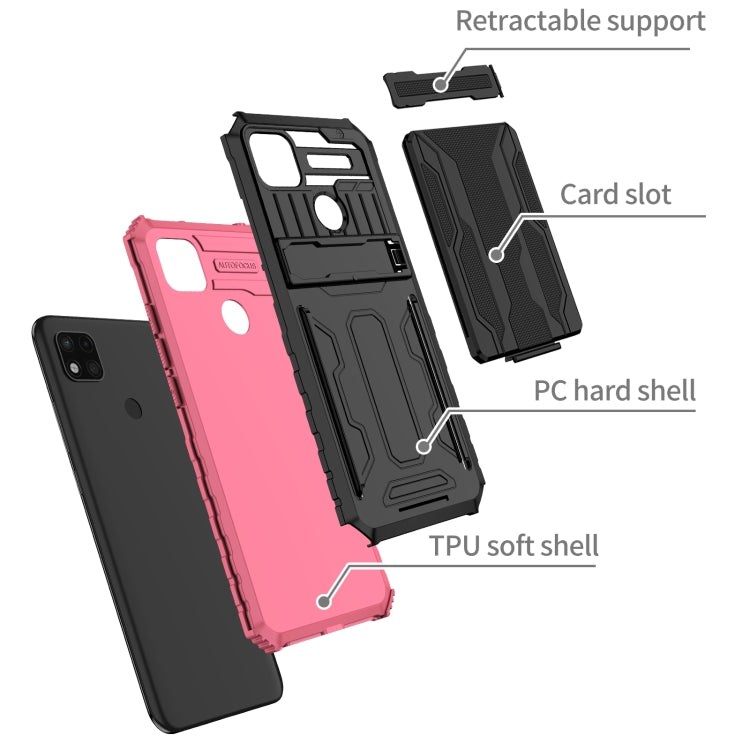 For Xiaomi Redmi 9C Armor Card PC + TPU Shockproof Phone Case with Card Slot & Invisible Holder