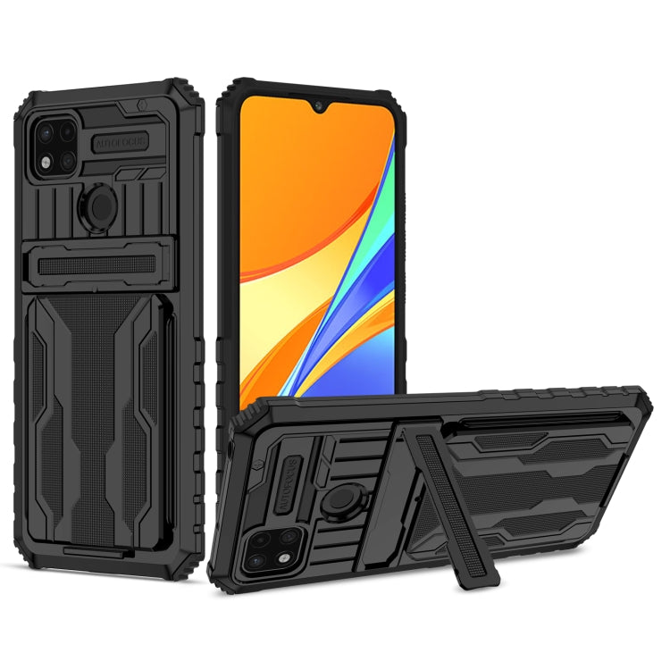 For Xiaomi Redmi 9C Armor Card PC + TPU Shockproof Phone Case with Card Slot & Invisible Holder