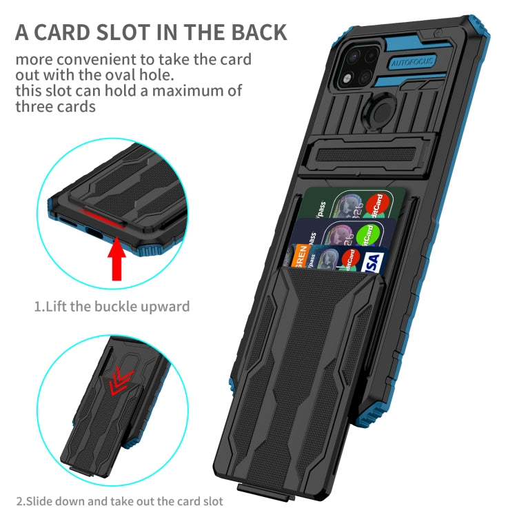For Xiaomi Redmi 9C Armor Card PC + TPU Shockproof Phone Case with Card Slot & Invisible Holder