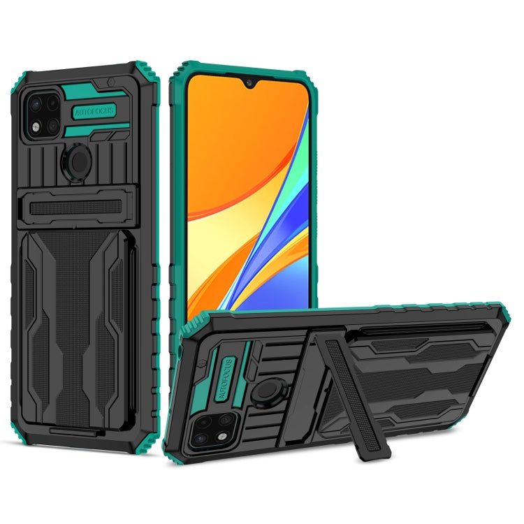 For Xiaomi Redmi 9C Armor Card PC + TPU Shockproof Phone Case with Card Slot & Invisible Holder