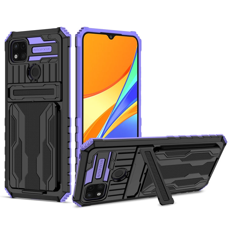 For Xiaomi Redmi 9C Armor Card PC + TPU Shockproof Phone Case with Card Slot & Invisible Holder