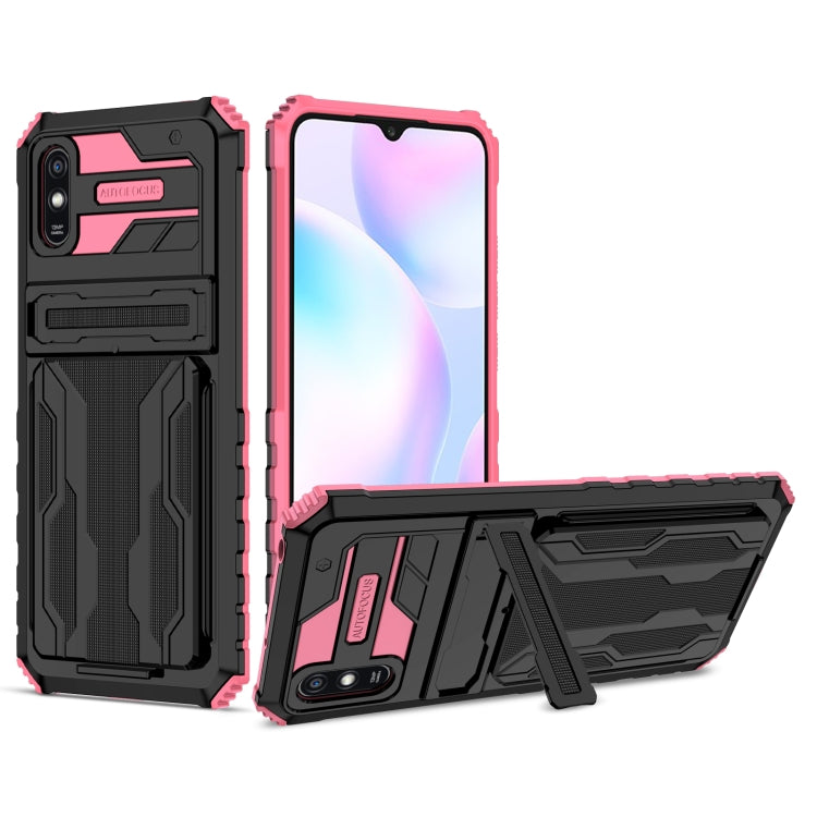 For Xiaomi Redmi 9A Armor Card PC + TPU Shockproof Phone Case with Card Slot & Invisible Holder