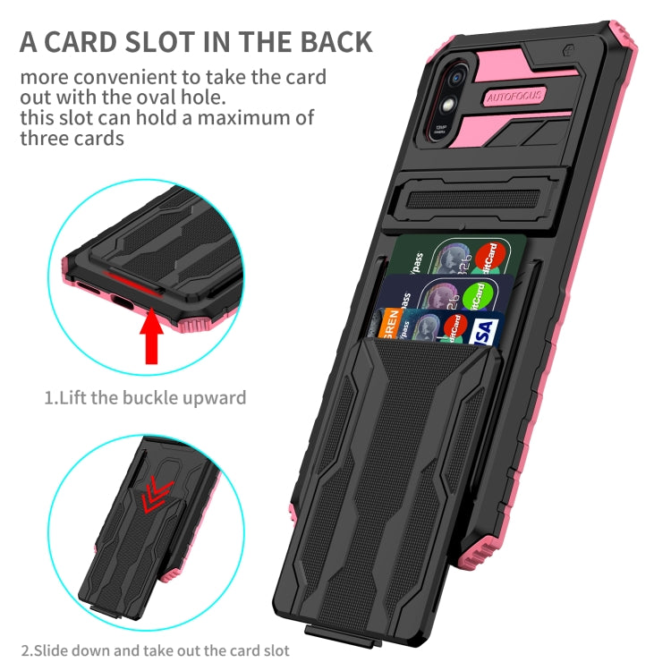 For Xiaomi Redmi 9A Armor Card PC + TPU Shockproof Phone Case with Card Slot & Invisible Holder