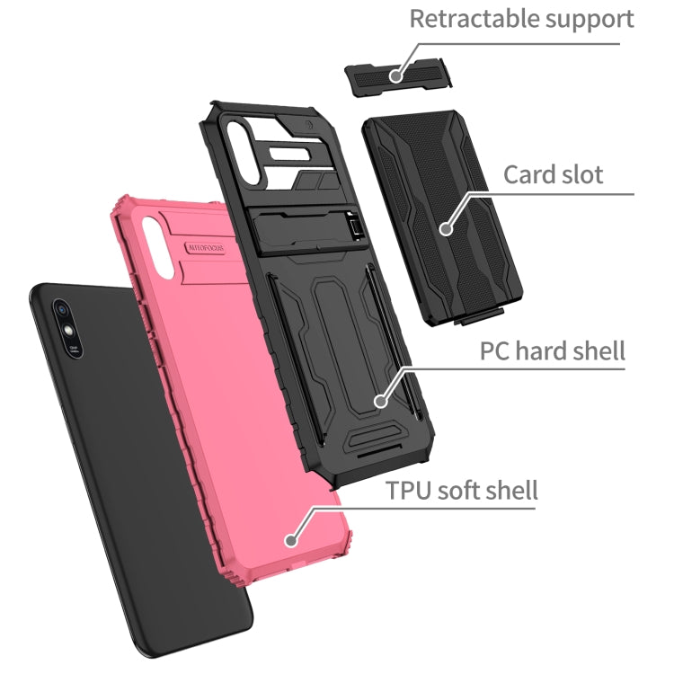 For Xiaomi Redmi 9A Armor Card PC + TPU Shockproof Phone Case with Card Slot & Invisible Holder