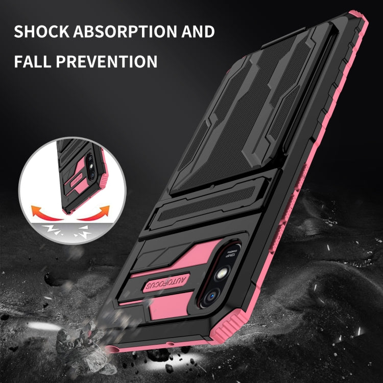 For Xiaomi Redmi 9A Armor Card PC + TPU Shockproof Phone Case with Card Slot & Invisible Holder
