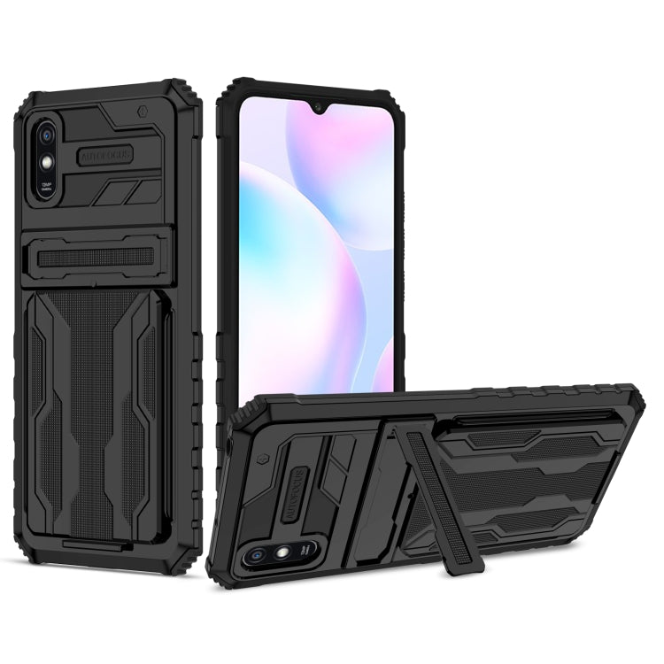 For Xiaomi Redmi 9A Armor Card PC + TPU Shockproof Phone Case with Card Slot & Invisible Holder