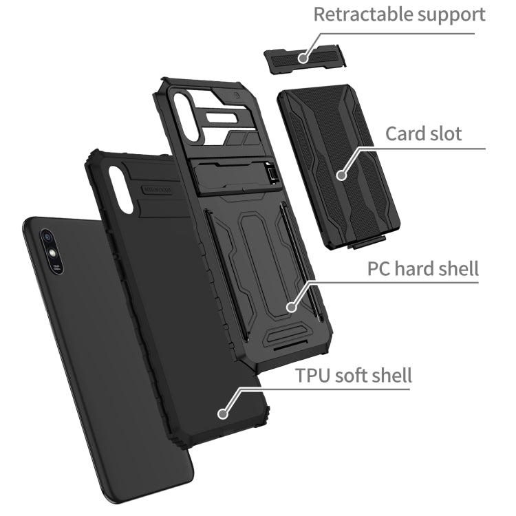 For Xiaomi Redmi 9A Armor Card PC + TPU Shockproof Phone Case with Card Slot & Invisible Holder