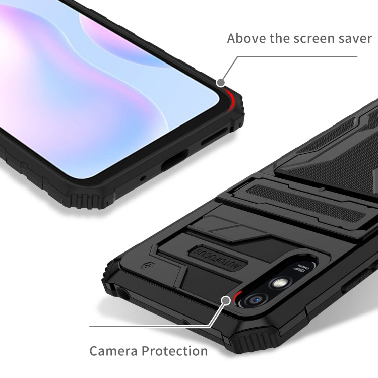 For Xiaomi Redmi 9A Armor Card PC + TPU Shockproof Phone Case with Card Slot & Invisible Holder