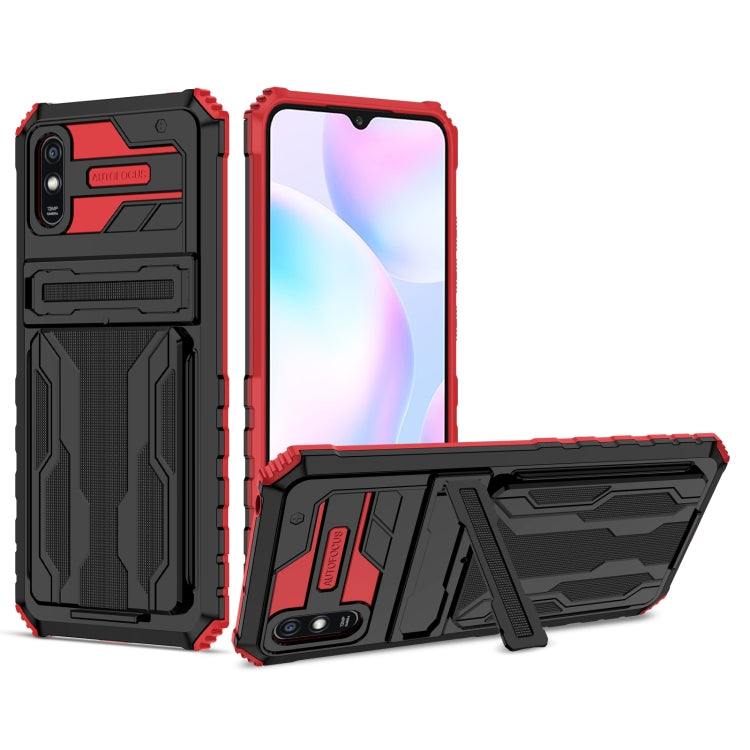 For Xiaomi Redmi 9A Armor Card PC + TPU Shockproof Phone Case with Card Slot & Invisible Holder