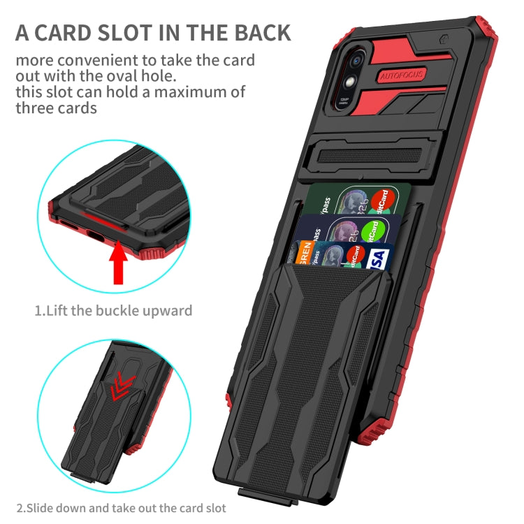 For Xiaomi Redmi 9A Armor Card PC + TPU Shockproof Phone Case with Card Slot & Invisible Holder