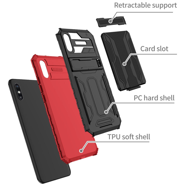 For Xiaomi Redmi 9A Armor Card PC + TPU Shockproof Phone Case with Card Slot & Invisible Holder