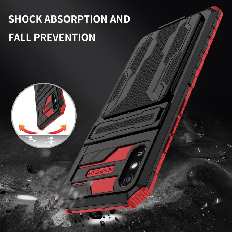 For Xiaomi Redmi 9A Armor Card PC + TPU Shockproof Phone Case with Card Slot & Invisible Holder