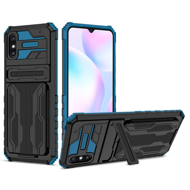 For Xiaomi Redmi 9A Armor Card PC + TPU Shockproof Phone Case with Card Slot & Invisible Holder