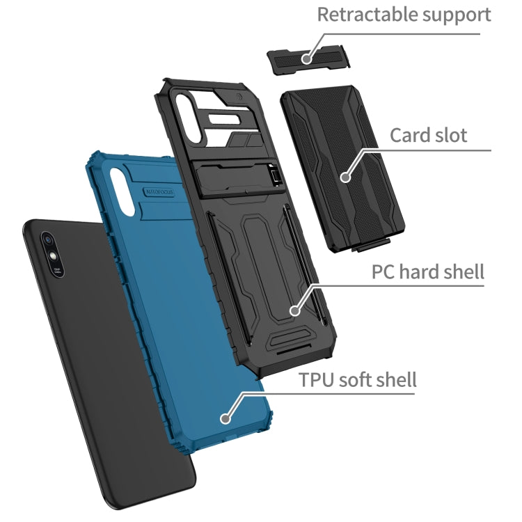 For Xiaomi Redmi 9A Armor Card PC + TPU Shockproof Phone Case with Card Slot & Invisible Holder
