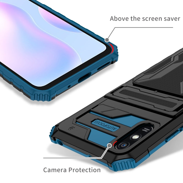 For Xiaomi Redmi 9A Armor Card PC + TPU Shockproof Phone Case with Card Slot & Invisible Holder