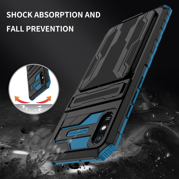 For Xiaomi Redmi 9A Armor Card PC + TPU Shockproof Phone Case with Card Slot & Invisible Holder