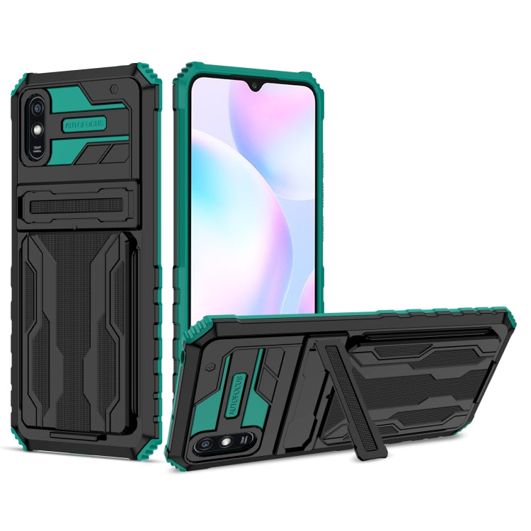 For Xiaomi Redmi 9A Armor Card PC + TPU Shockproof Phone Case with Card Slot & Invisible Holder